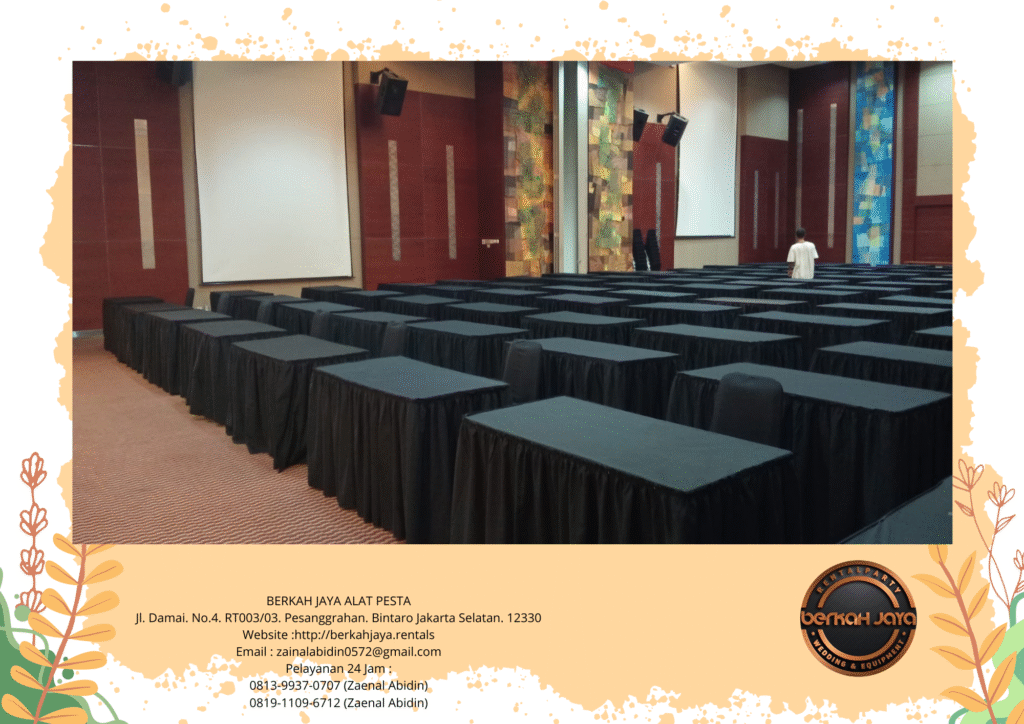 Rental Meja Kotak Cover Rumbai Hitam Jakarta Selatan