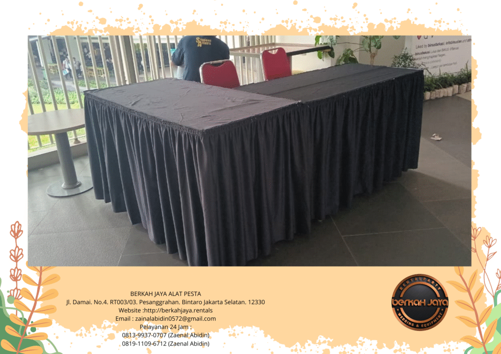Rental Meja Kotak Cover Rumbai Hitam Jakarta Selatan