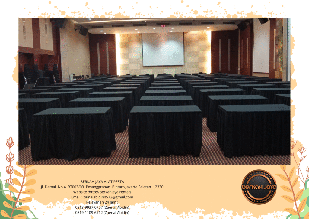 Rental Meja Kotak Cover Rumbai Hitam Jakarta Selatan