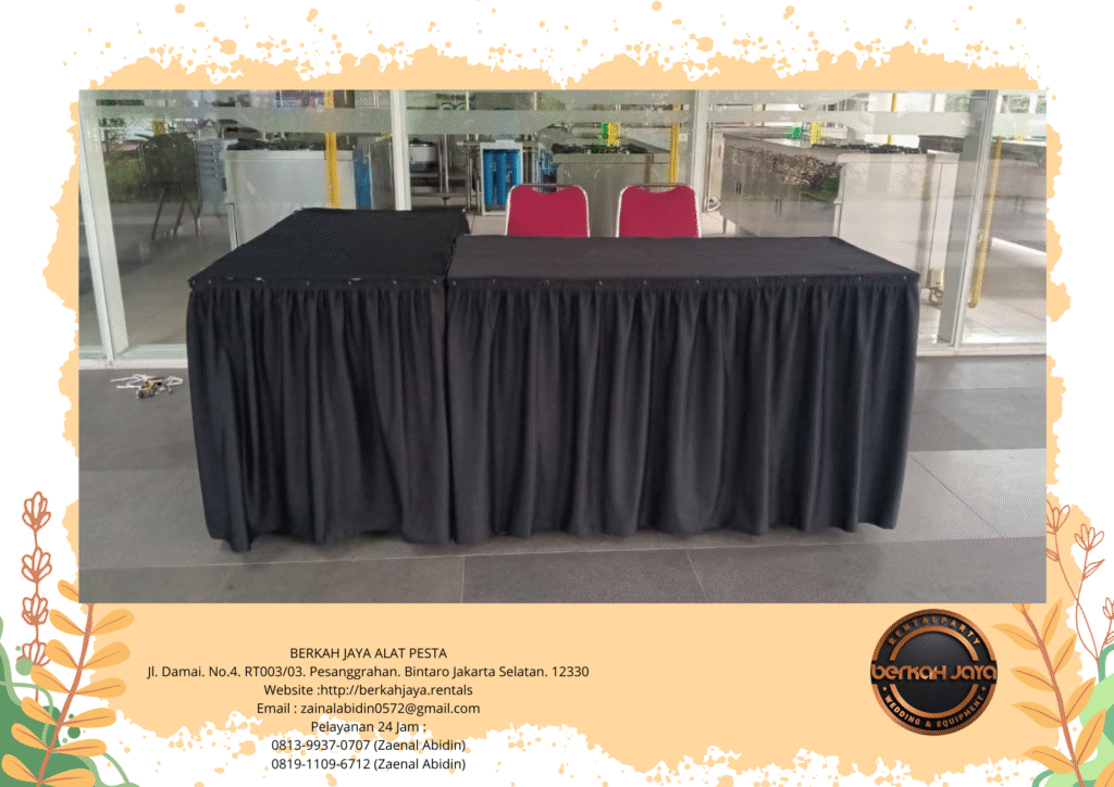 Rental Meja Kotak Cover Rumbai Hitam Jakarta Selatan